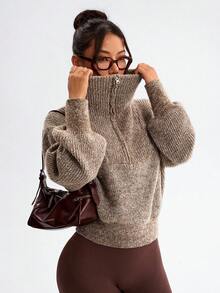 Dewbera Women's Turndown Collar Zip-Up Casual Sports Sweater