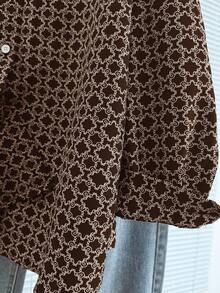 GlowEve CURVE 大码女式几何印花长袖单排扣休闲衬衫 - 棕色 - 查看 4