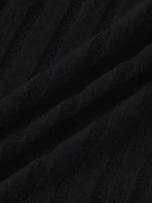 女士纯色磨毛罗纹休闲裤 - 黑色 - 查看 3