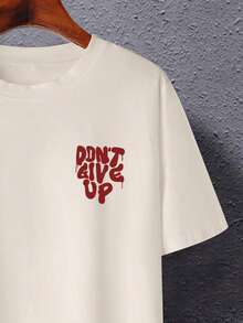 Manfinity Dauomo Men's Letter Print Round Neck Casual Versatile Short Sleeve T-Shirt - Apricot - View 4