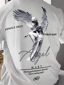 Manfinity Dauomo 男士天使印花宽松休闲短袖T恤 - 白色 - 查看 3