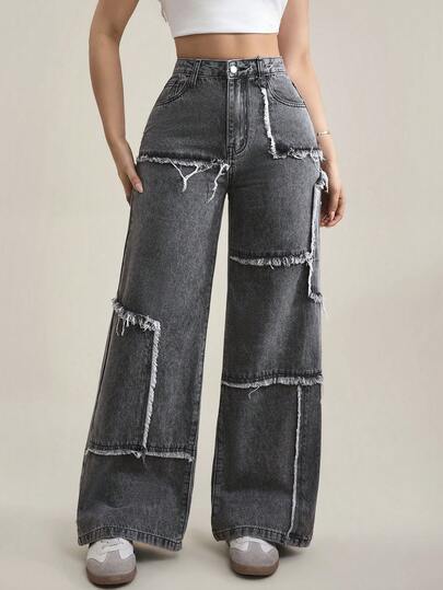 SHEIN Tall Women's Casual Loose Fit Distressed Denim Jeans