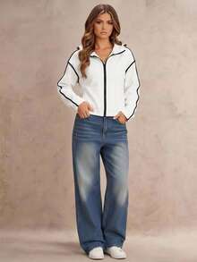 Glamine Commuter Versatile Contrast Trim Hooded Windbreaker - White - View 5