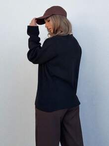 Jeta Ari Femmes Cardigan tricoté ample à manches longues avec fermeture éclair, couleur unie, automne/hiver