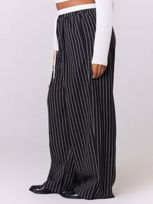 MUSERA Plus Straight Leg Contrast Tie Waistband Trouser Everyday Casual Autumn Winter Fall