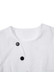 Franclia Design 斜襟无袖上衣，简约优雅风格背心，复古风，适合休闲、工作、派对及各种场合。 - 白色 - 查看 3