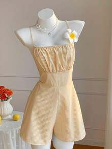 SHEIN EZwear Women's Casual Striped Backless Jumpsuit, Spring/Summer - Yellow - View 5