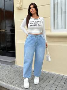 SHEIN ICON 大碼高腰媽媽牛仔褲