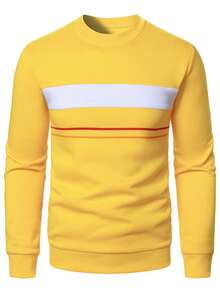 Manfinity Homme 男士撞色圆领长袖休闲套头衫 - 彩色 - 查看 3