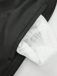 Manfinity Swimmode 男士休闲条纹印花沙滩短裤 - 黑色 - 查看 5