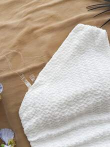 少女不对称下摆无袖纯白色休闲度假时尚纹理针织吊带衫 - 白色 - 查看 3