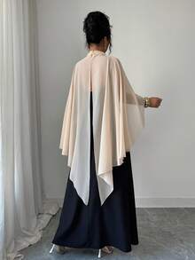 Gloray Hitam dan Krem, Musim Panas, Elegan, Setelan 2 Potong Wanita untuk Makan Malam, Jaket Tipis Syal Chiffon dengan Hem Berkerut & Gaun Maxi Belahan Tinggi dengan Tali Bahu Tipis dan Leher V untuk Pesta - MultiWarna - View 2