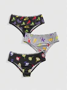 Teletubbies X ROMWE 3条趣味卡通字母胶带设计内裤 - 黑色 - 查看 1