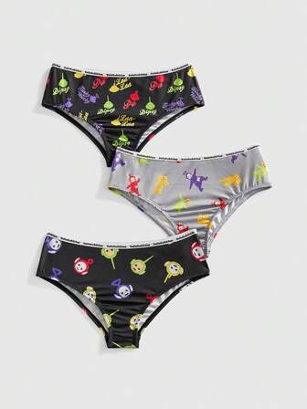 Teletubbies X ROMWE 3 pièces Slips avec motif de bande dessinée amusante et lettrage