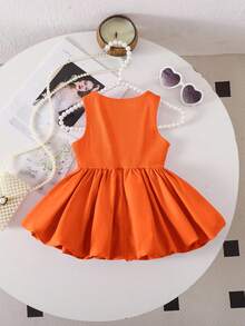 SHEIN Cute Babygirl Pink Knitted Sleeveless Romper For Summer - Orange - View 2