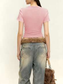 INAWLY Women's Knight Print Round Neck Short Sleeve Casual Versatile T-Shirt - Pink - View 2