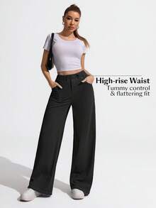 Flexra Jeans casuales de talla grande con cintura elástica de unicolor - Gris Oscuro - Ver 3