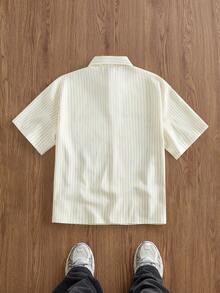 EASEVO Men's New Fashion Striped & Letter Print Button Front Short Sleeve Shirt