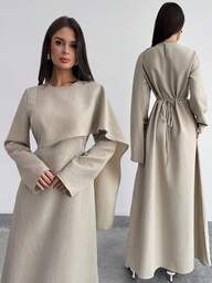 Firerie Kadınlar İçin Şık Günlük Günlük İşe Gidiş Elbisesi, Haki Bambu Dokulu Uzun Kollu Kapüşonlu Yaka Büzgülü Bel A Kesim Elbise, Yeni Sonbahar/Kış Kadın Elbisesi, Belden Bağlamalı Elbise, Resmi/Günlük İşe Gidiş Elbisesi