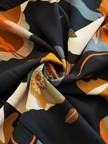 Roveilla 女士加大码波西米亚风长款印花连衣裙，半泡泡袖，方领荷叶边下摆 - 彩色 - 查看 8