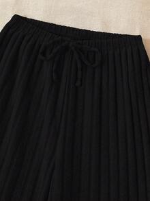 女士纯色磨毛罗纹休闲裤 - 黑色 - 查看 6