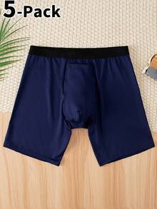 Teen Boys Trunks-5 Pack Black Gray Navy Light Blue Brown Elastic Waistband Stretch Comfort Moisture Wicking Quick Dry Soft Fit Athletic Casual School Home Travel Four Seasons 2026 Holiday Essential - Multicolor - View 5