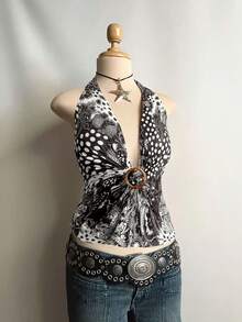 Sunspun Camisola cropped boêmia estampada com decote em V e sem mangas - Multicolorido - Ver 3