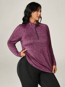 Auralis Tee & Tank Olahraga Ukuran Plus Zip Plain - Merah - View 7
