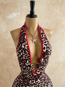 Soleia Bộ jumpsuit nữ màu trắng dệt kim có họa tiết, hở lưng, điểm nhấn là vòng tròn trang trí, thanh lịch cho lễ Halloween, Giáng sinh, đi chơi, nghỉ mát, gợi cảm. - Nhiều màu - Xem 2