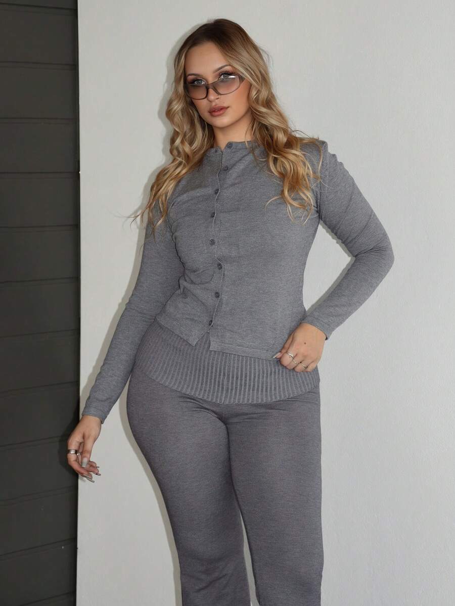 Arliah Suéter de punto con botones y manga larga para primavera, estilo Y2K de los 90, casual y lindo, para aeropuerto, vacaciones, verano, otoño, vuelta al colegio, otoño, invierno, uso diario, Navidad, trabajo, oficina, elegante, fiesta de noche - Gris - Ver 1