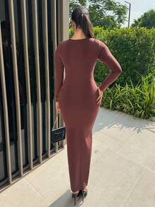 MDEdit Solid Maxi Bodycon Dress