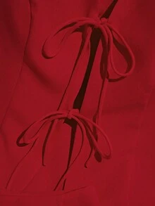 Franclia Bộ đồ nữ thường ngày đơn giản, màu trơn, cổ chữ V, buộc dây phía trước, gồm áo tank top và quần short, thích hợp mặc đi làm, mùa hè. - Đỏ - Xem 5