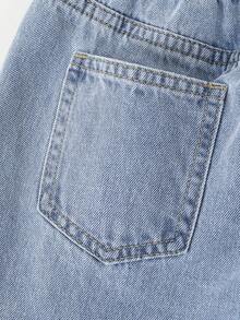 SHEIN ChillGRL Tween GirlsGrey Fashionable Casual Rhinestone Embellished Loose Wide-Leg Washed Denim Jeans - Light Wash - View 7