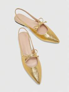 CUCCOO BIZCHIC 女士尖头蝴蝶结装饰时尚平底鞋 - 金色 - 查看 6