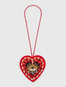 ROMWE 1pc Gothic Style Red Studded Devil's Eye Heart Pendant, Handmade Fabric Patch Bag Charm Hanging Accessory, Halloween,Valentine's Day - Red - View 7