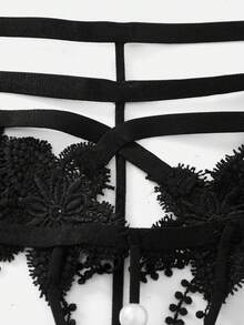 1pc Men's Sexy Sheer Pearl Decor Water-Soluble Lace Thong Underwear - Black - View 7