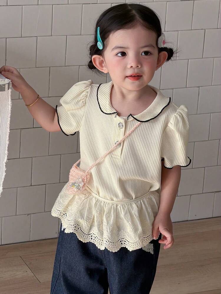 Toddler Girls' Casual Ruffle Collar T-Shirt Top, Summer