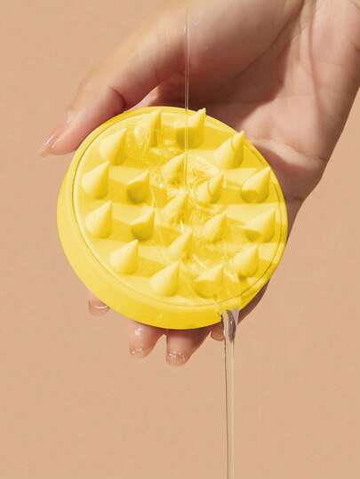 1 pieza Cepillo de masaje de cabello de silicona suave, exfoliador del cuero cabelludo, cepillo de champú, peine amigable con la piel, cómodo cepillo de lavado de cabeza para el baño, accesorio de aseo, masajeador del cuello, cepillo de cabello de silicona, alivio del estrés (la forma de los orificios es aleatoria).