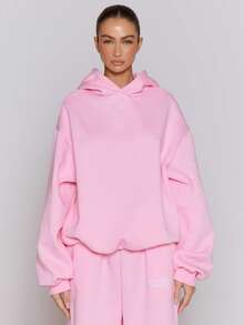 MUSERA Graphic Print Hoodie Tracksuit Top Only Cosy Cute Casual Coffee Club Valentines Day - Pink - View 2