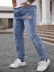 Manfinity LEGND Quần jeans nam dáng skinny rách có túi, quần jeans phong cách đường phố, quần jeans rách nam, quần jeans nam, quần jeans rách, quần jeans rách cho nam. - Rửa nhẹ - Xem 5