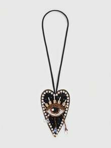 ROMWE Goth 1 件哥特式串珠恶魔形心形吊坠，高品质手工缝制天鹅绒材质包包挂钩，刺绣恶魔之眼包包挂钩，适合万圣节和情人节等场合 - 黑色 - 查看 4