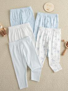 Souflis Souflis 5件套婴儿/男童休闲百搭图案打底裤，日常百搭，Hello World图案，四季皆宜 - 彩色 - 查看 9