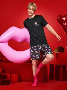 Notgurli Men's Cute & Funny Valentine's Day Print Pajama Set, Spring/Summer - Multicolor - View 6