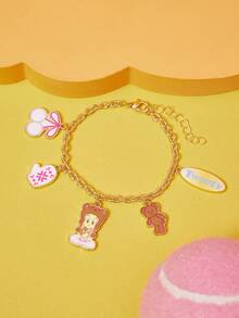 LOONEY TUNES X SHEIN 1 chiếc vòng tay dây mảnh bằng hợp kim kẽm họa tiết hoạt hình thời trang, đơn giản và dễ thương, thanh lịch và độc đáo, thích hợp cho các bữa tiệc, buổi hòa nhạc, lễ hội. - Vàng - Xem 1