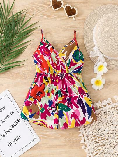 Travachic KIDS Baby Girl Floral Pattern Casual Romper Girls One Piece Summer Outfit Baby Girl Vacation Dress Colorful Jumpsuit Baby Girls Summer Romper