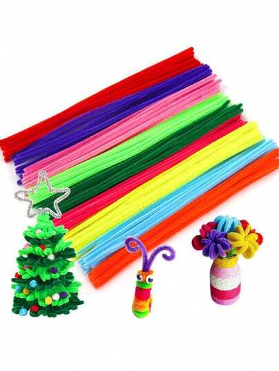 200Pcs/100Pcs Pipe Cleaner Twisting Stick With Pom-Pom & Black White Eyes | Craft Kit For Festival Party, Birthday Gifts, Indoor Decoration - Iron And Fabric Materials