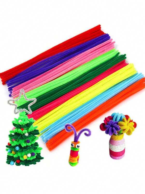 200 قطعة/100 قطعة عصا تنظيف الأنابيب مع بوم بوم وعيون سوداء وبيضاء | طقم حرفي لحفلات المناسبات والأعياد والهدايا والديكور الداخلي - مصنوعة من الحديد والأقمشة