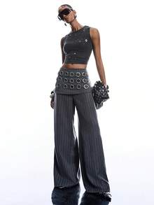 LYSMO 女士线条印花圆形装饰时尚套装裤 - 黑色 - 查看 6