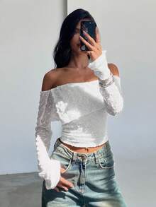 Aloruh Women's Solid Color Simple Off-Shoulder Top - White - View 7