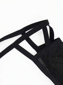 Fashionable Sexy Black Hollow Mesh Mid-Waist Thong Underwear For Men - Black - View 8